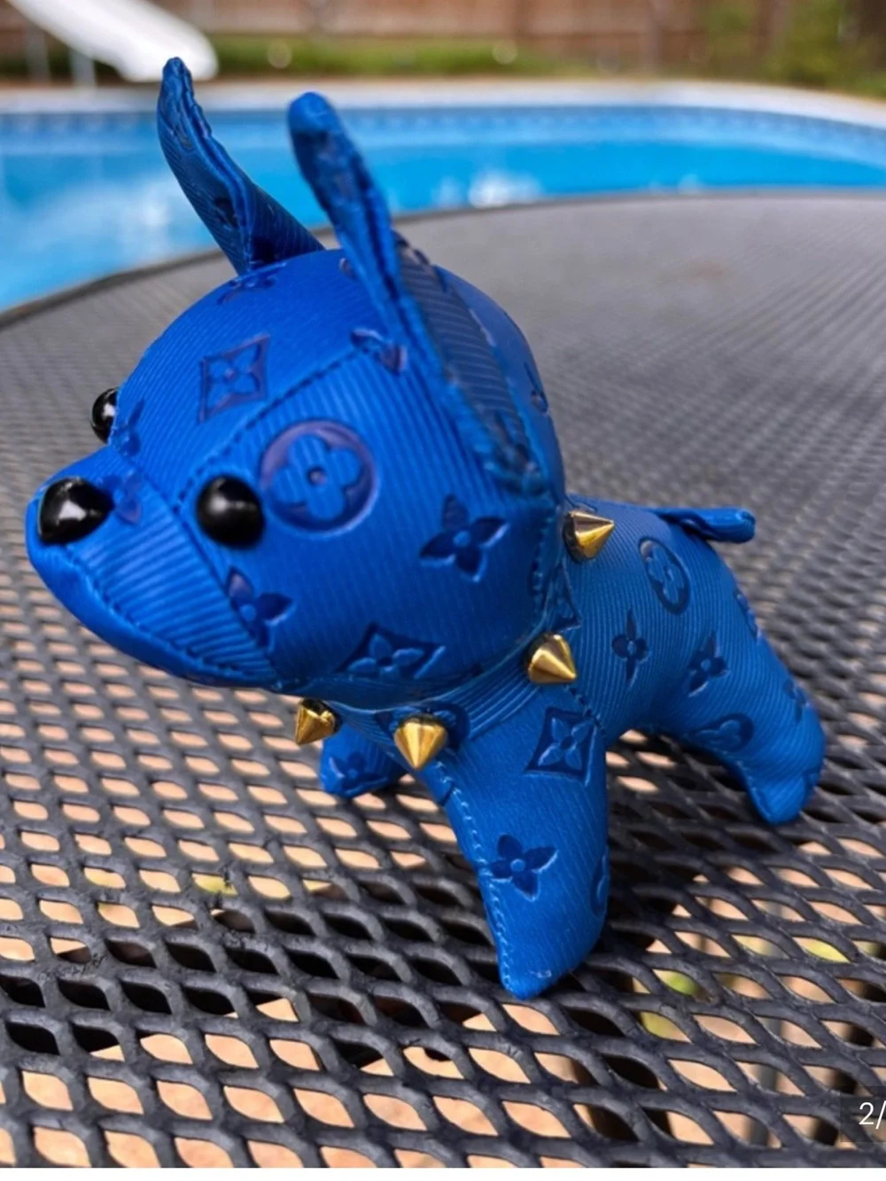 Bag Charm/Key Fob bright Blue  Frenchie Dog with spiked collar! 💙💙